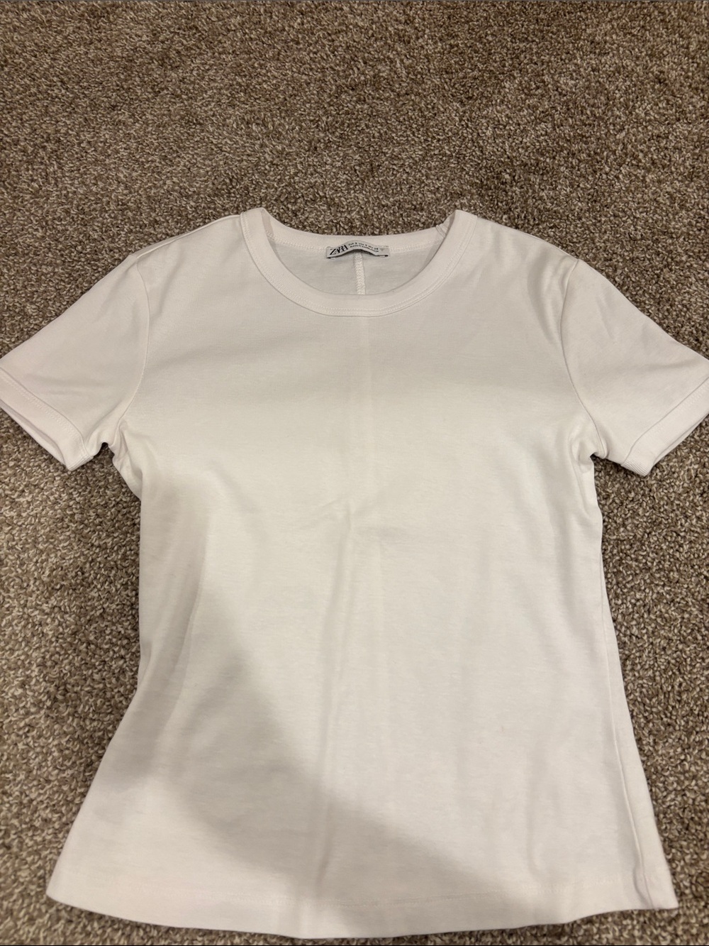 Zara Women's Off-White Crewneck Short Sleeve Tee
